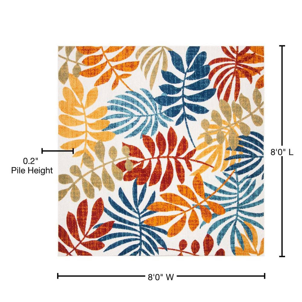 Cabana Creme & Red Floral 8' Square Indoor/Outdoor Easy-Care Rug