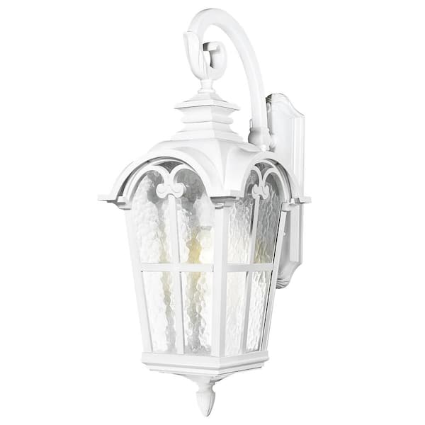 JAZAVA 29 in. Large Exterior White Weather Resistant Outdoor Hardwired Wall Lantern Sconce with No Bulbs Included