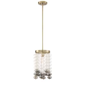 Villa Rose 60-Watt 1-Light Brushed Gold Pendant with Clear and Smoke Glass Drops Shade