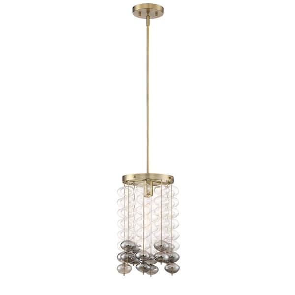 Villa Rose 60-Watt 1-Light Brushed Gold Rustic Pendant Light with Clear and Smoke Glass Drop Shades, No Bulbs Included