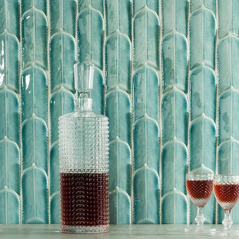Sky Blue Feather Pattern Ceramic Mosaic Tile
