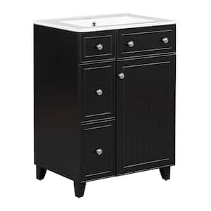 24 in. W x 18.3 in. D x 34.3 in. H Single Sink Freestanding Bath Vanity in Black with White Ceramic Top