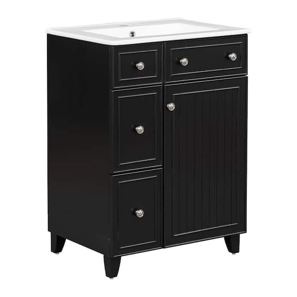 Nestfair 24 in. W x 18.3 in. D x 34.3 in. H Single Sink Freestanding Bath Vanity in Black with White Ceramic Top