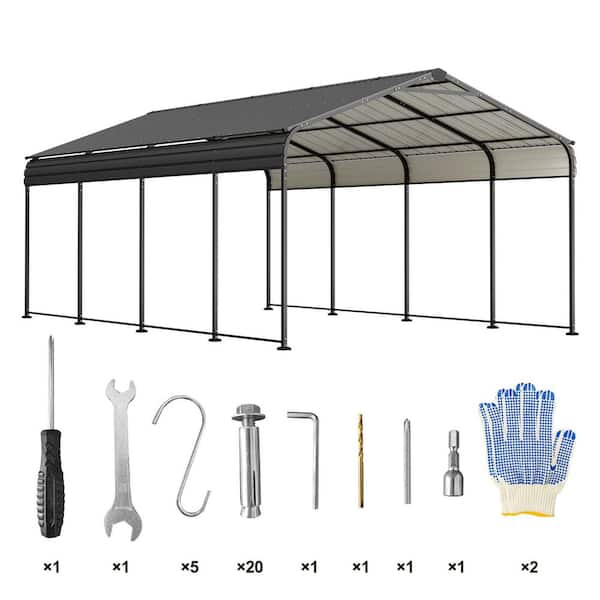 12 ft. x 20 ft. Metal Carport, Outdoor Car Shelter Heavy Duty Galvanized Car Shelter for Car Boat Truck and SUVs