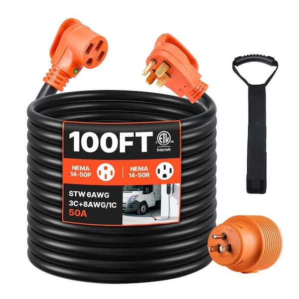 100 ft. 50 Amp RV Extension Cord 125V 7500W Heavy Duty Generator Power Cord with Handle ETL Listed