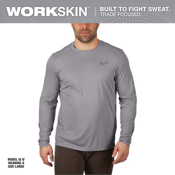 Men's Work Skin Extra Large Gray Light Weight Performance Long-Sleeve T-Shirt