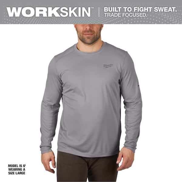 Milwaukee Gen II Men's Work Skin Large Gray Light Weight Performance Long- Sleeve T-Shirt 415G-L - The Home Depot