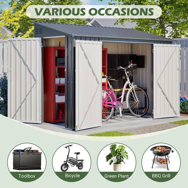 9 ft. W x 4 ft. D Outdoor Metal Garden Storage Shed with Lockable