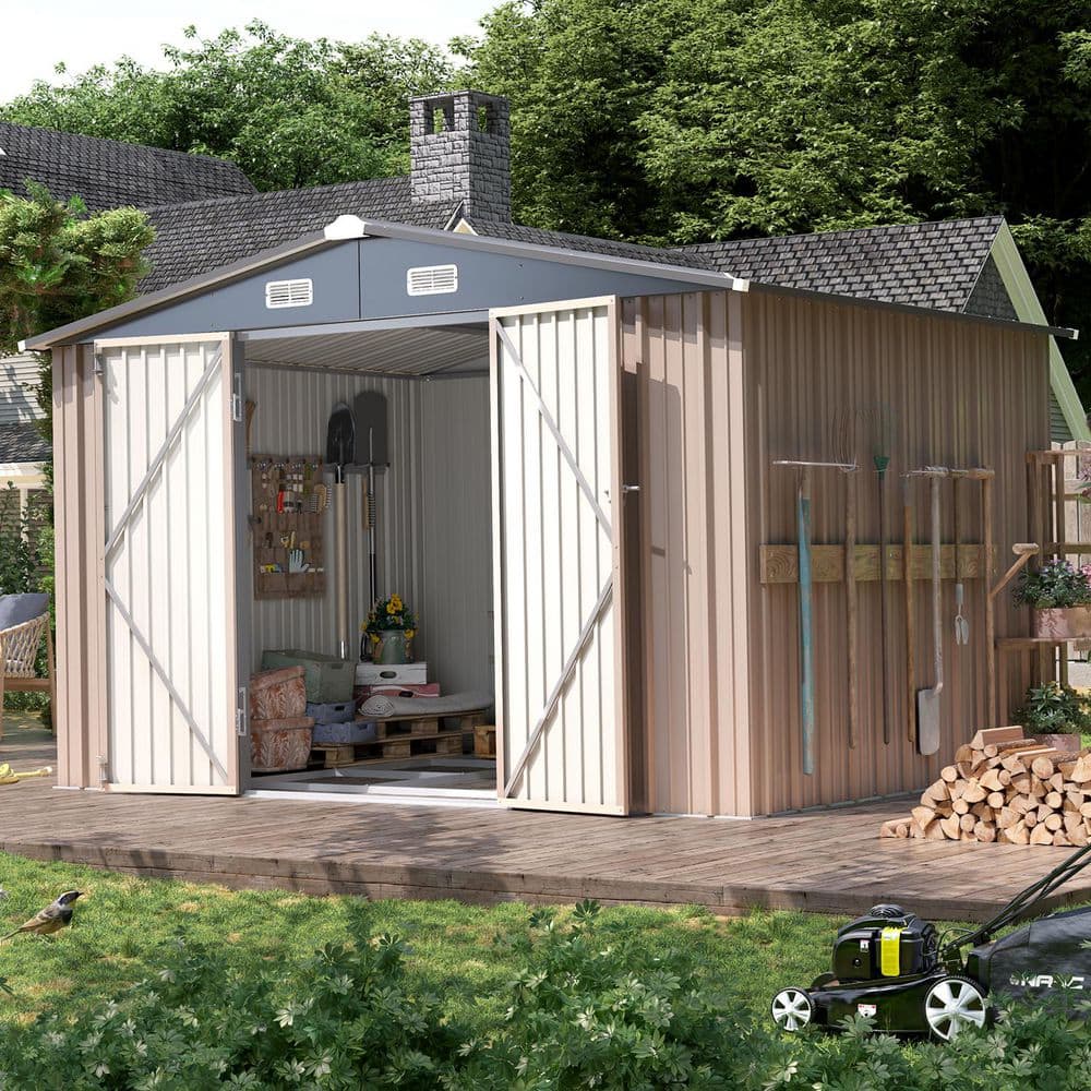 Sizzim 8 ft. W x 6 ft. D Storage Metal Shed with Floor Foundation