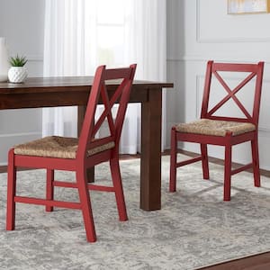 Dorsey Mason Red Wood Dining Chair with Cross Back and Rush Seat (Set of 2) (17.72 in. W x 35.43 in. H)