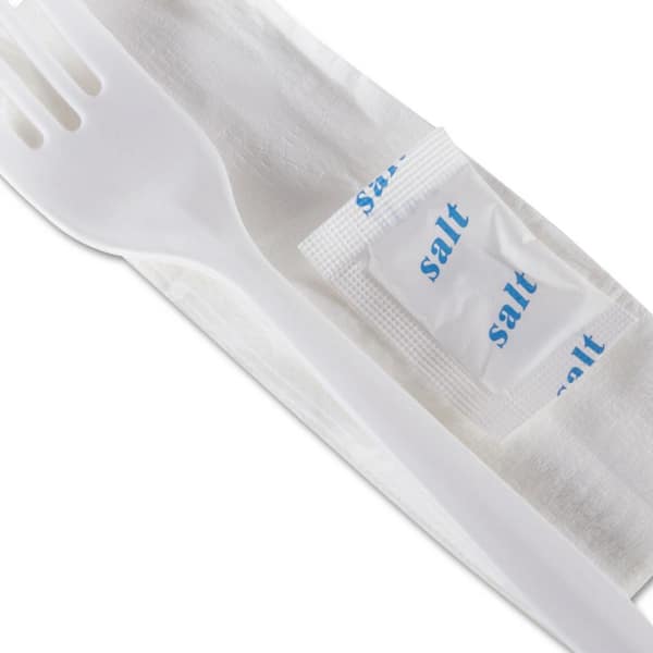 500-Pack Disposable White Plastic Cutlery Set Napkin Salt and Pepper Packets 
