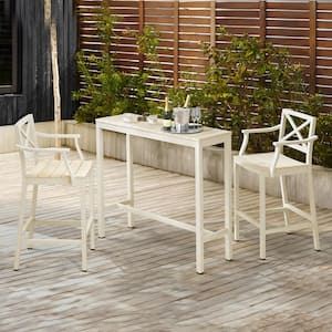 Humphrey 3 Piece 45 in. Cream Alu Outdoor Patio Dining Set Pub Height Bar Table Plastic Top With Bar Chairs For Balcony