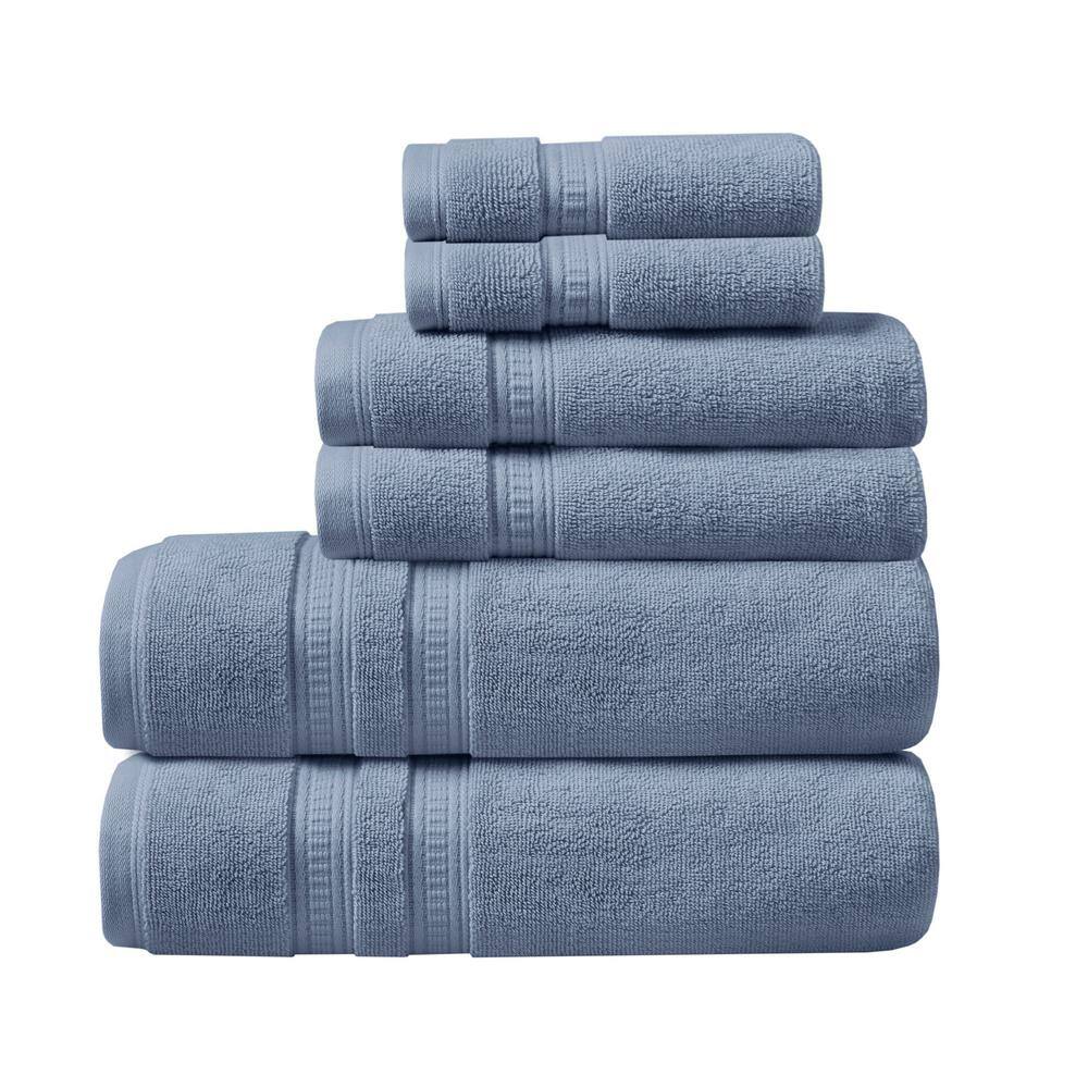 Beautyrest Plume 6Piece Blue Cotton Bath Towel Set Feather Touch Antimicrobial 100 BR732438