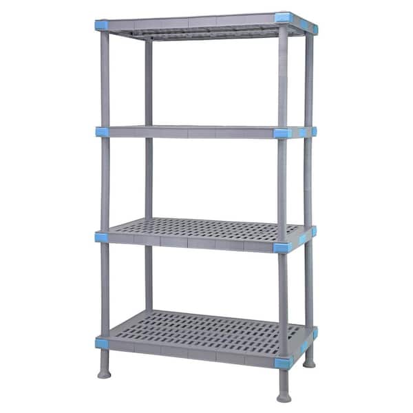 QUANTUM STORAGE SYSTEMS Millenia Gray 4-Tier Rust Proof Plastic Polymer Vented Industrial Shelving Unit (18 in. W x 74 in. H x 36 in. D)