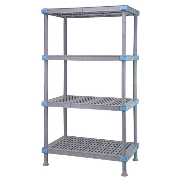 QUANTUM STORAGE SYSTEMS Millenia Gray 4-Tier Rust Proof Vented Plastic Polymer Industrial Shelving Unit (24 in. W x 86 in. H x 60 in. D)
