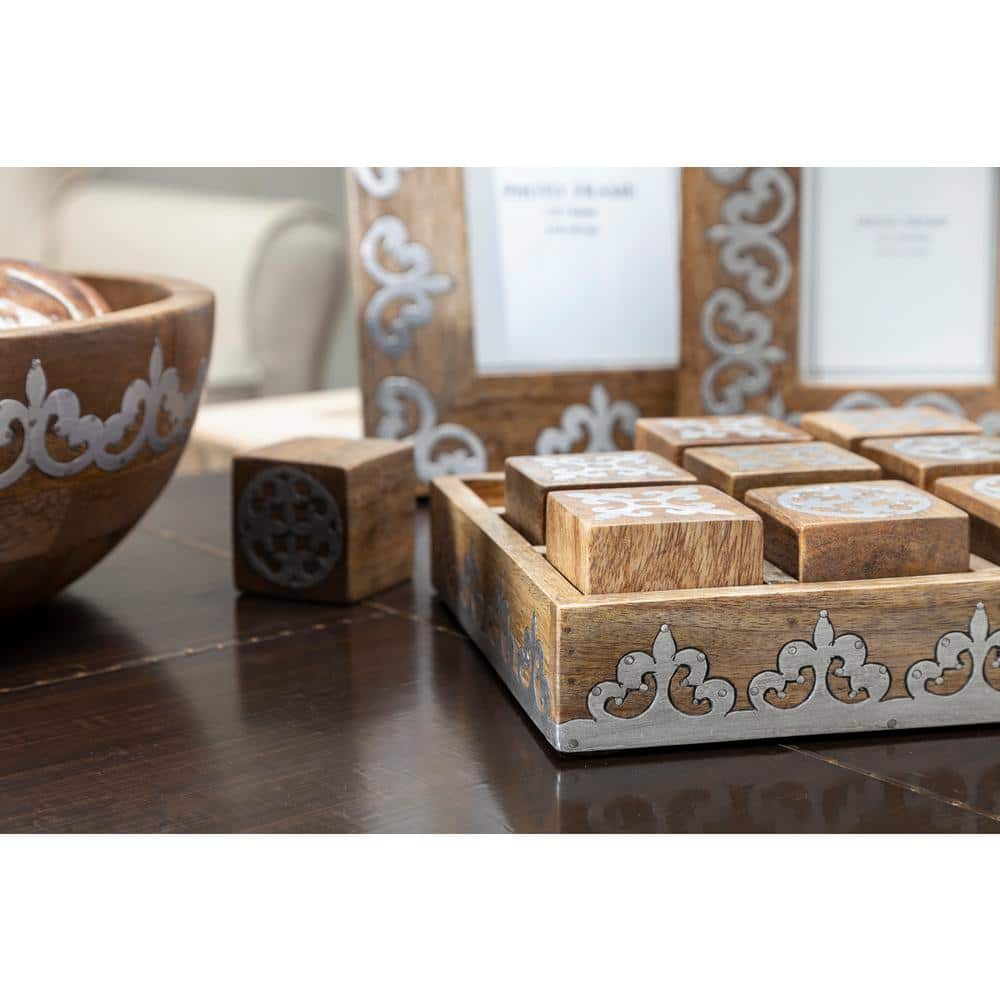 Rustic Mango Wood and Metal Tic Tac Toe Game