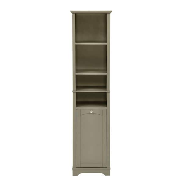 15.75 in. W x 13.75 in. D x 63.75 in. H Gray MDF Freestanding Linen Cabinet with Adjustable Shelves
