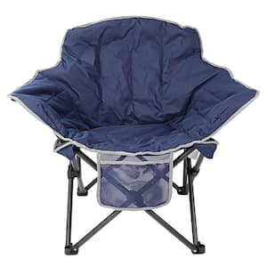 Outdoor Metal Frame Navy Blue Folding Beach Chair with Side Pocket