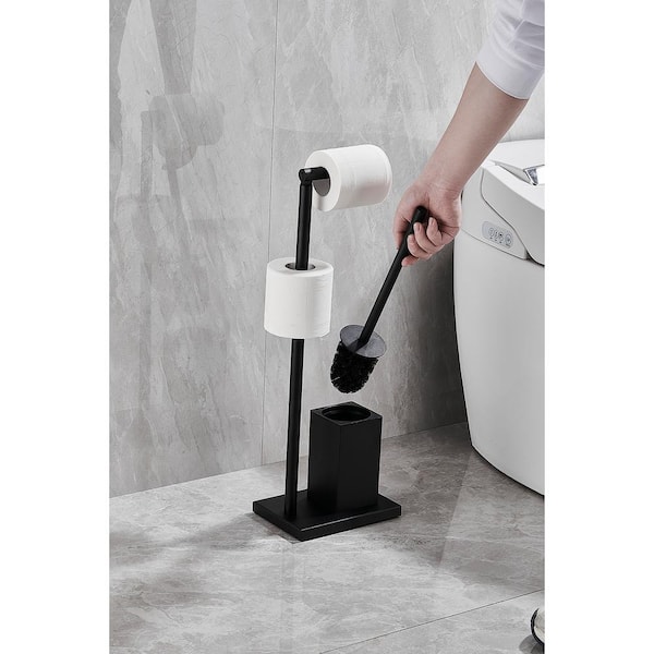 1pc Black Free-standing Toilet Paper Holder With Tray, Stand Up