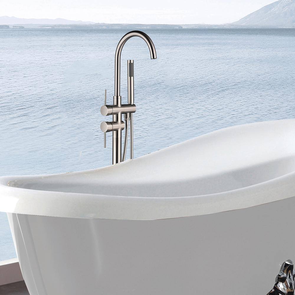 Brushed Nickel Freestanding Tub Filler with Hand Shower