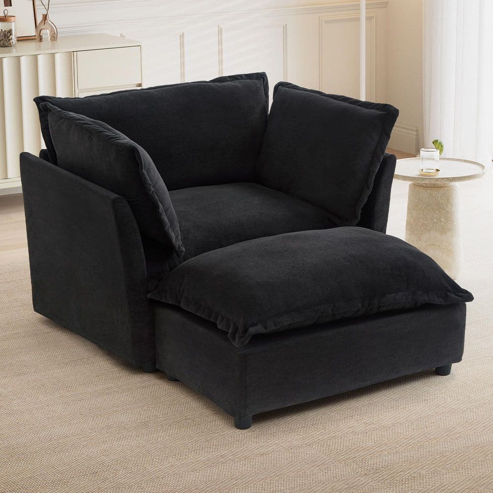 Kendra 47 in. Chenille Upholstered Rectangle Sectional Sofa in Black with Movable Ottoman Soft Pillows price history on PriceWatchPro