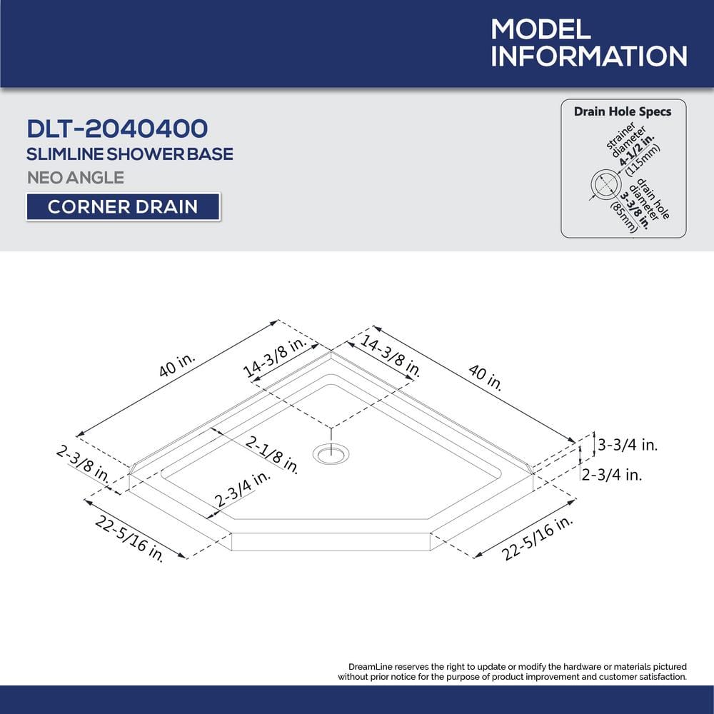 SlimLine Biscuit Neo-Angle Acrylic Shower Base 42"
