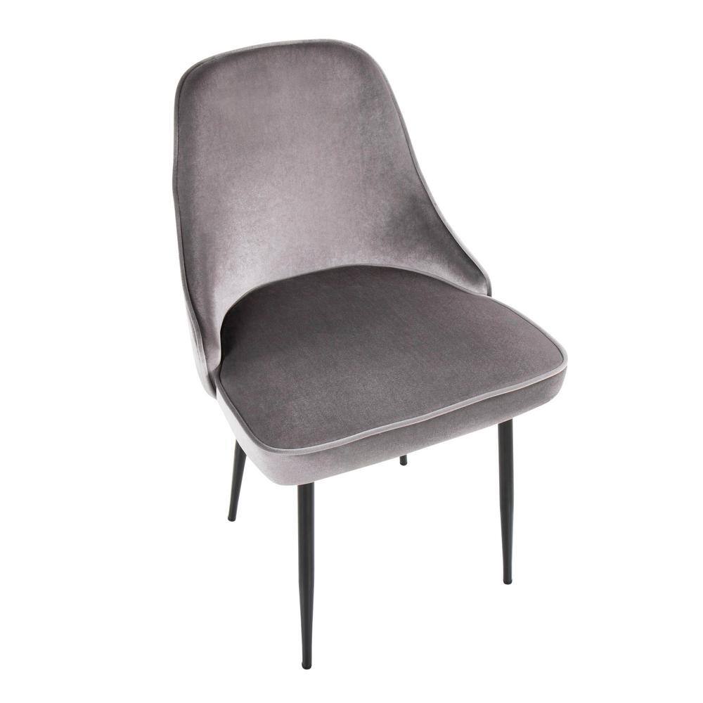 High Silver Velvet Upholstered Side Chair with Black Metal Frame