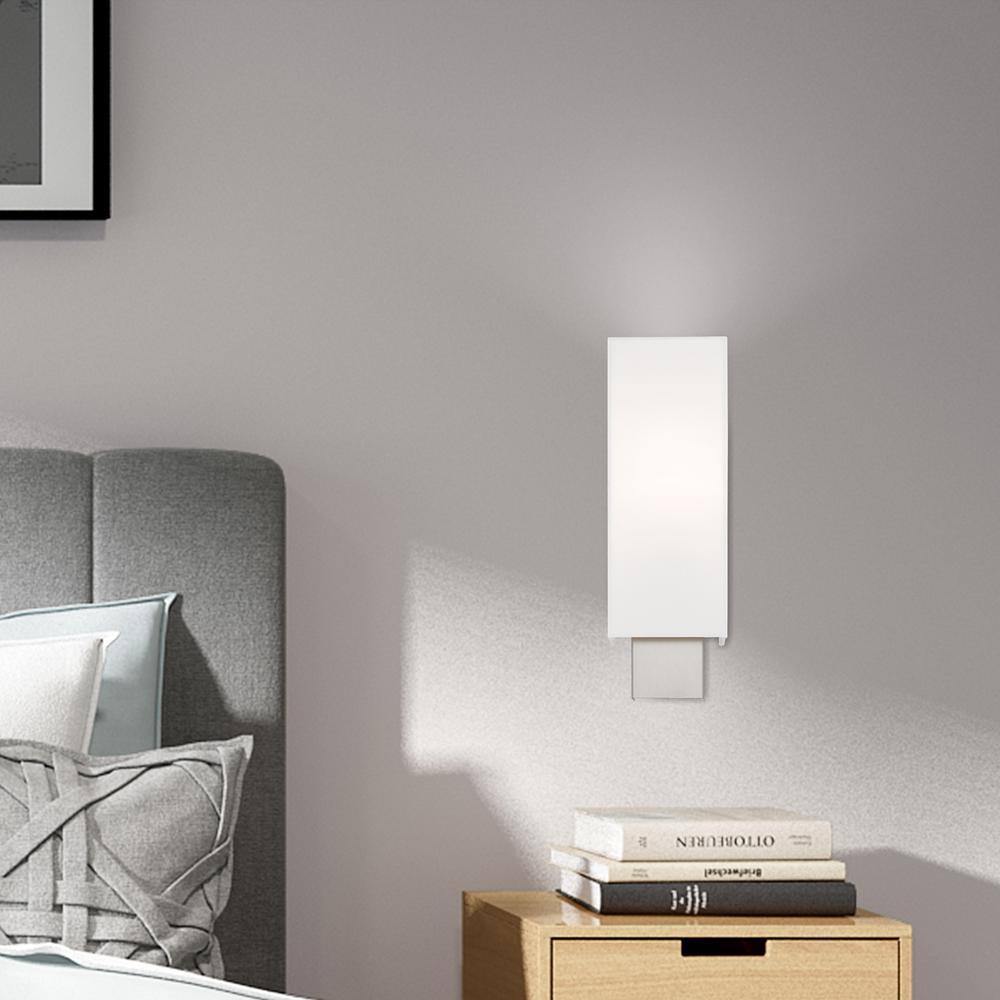 Clark Brushed Nickel 1-Light ADA Compliant Wall Sconce with Off-White Shade