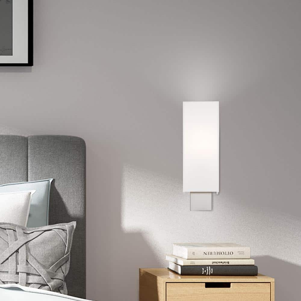 Clark Brushed Nickel 1-Light ADA Compliant Wall Sconce with Off-White Shade