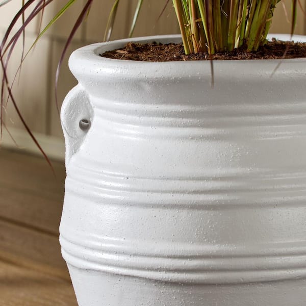 Vigoro Medium White Stone Planter with Handle (12 in. L x 13 in. W