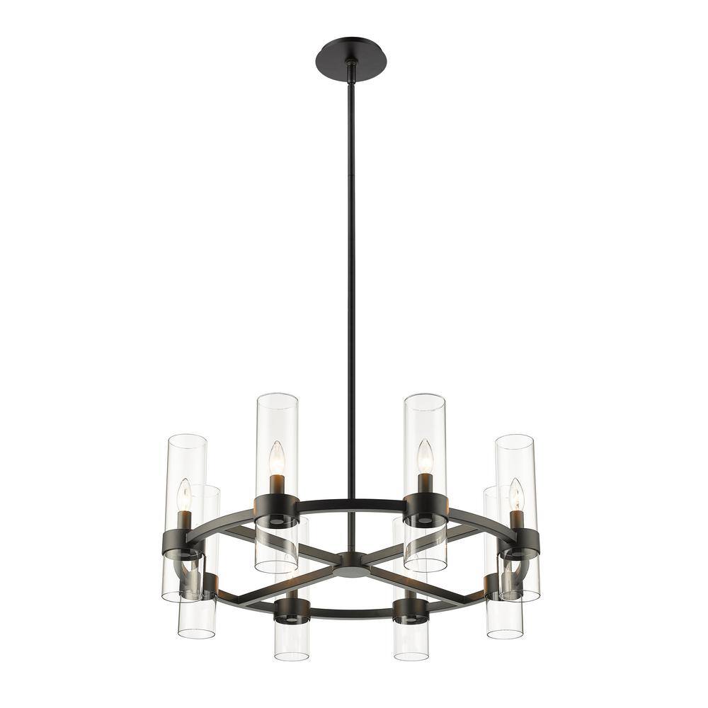 Matte Black Iron and Glass 32" Round Chandelier