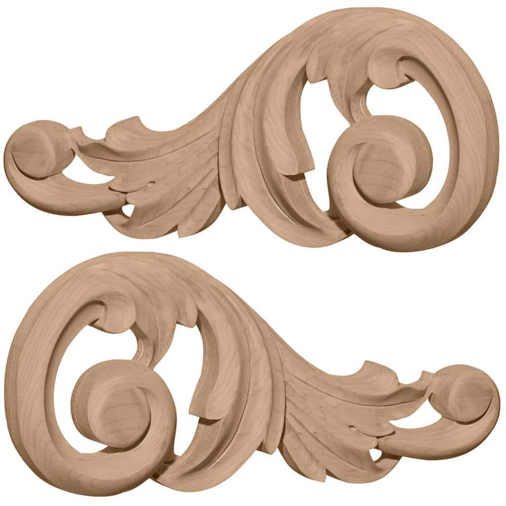 Alder Wood Small Swaying Scroll Appliques Pair
