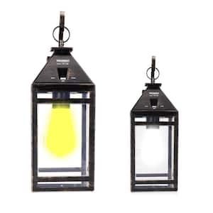 Metallic Black Solar LED Outdoor Portable Hanging Coach Light Sconce with Hanger - Amber or White Light