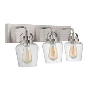 Trystan 22 in. 3-Light Brushed Polished Nickel Finish Vanity Light with Clear Glass