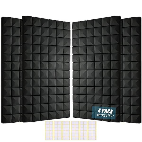 1 in. T x 4 ft. x 2 ft. Black Polyurethane Sound Absorbing Panel 4-Pack High Density Fire Retardant Acoustic