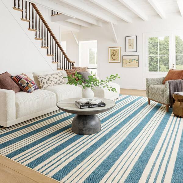 Birmingham Machine Washable Blue 4 ft. x 6 ft. Indoor Area Rug