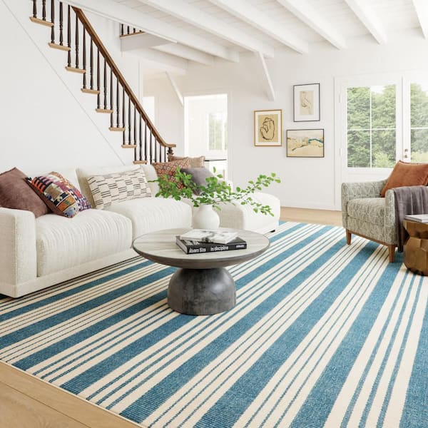 Birmingham Machine Washable Blue 9 ft. x 12 ft. Indoor Area Rug