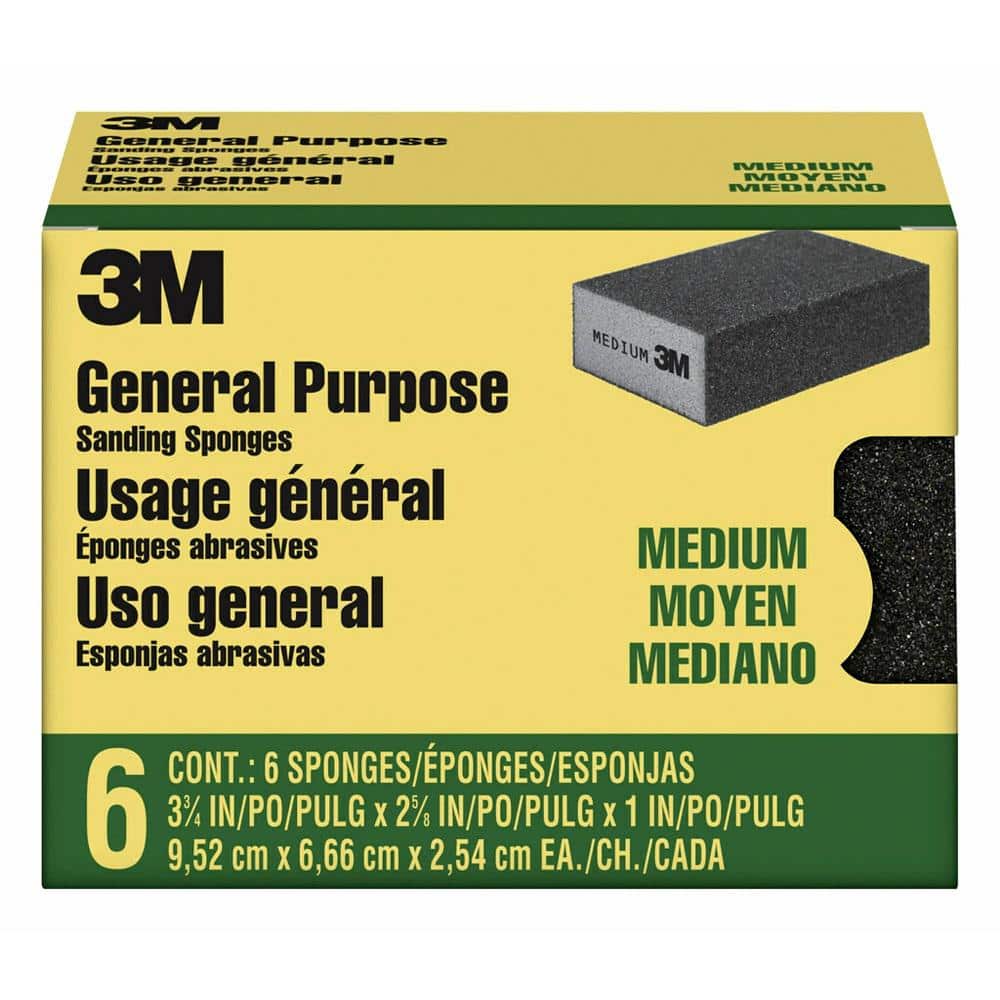 3M 3.75 in. x 2.625 in. x 1 in 80 Grit Medium Sanding Block Sponges (6