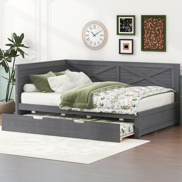 Ancient Gray Twin Size Daybed with Trundle and Guardrail