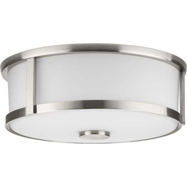 Progress Lighting Gilliam 12-5/8 in. 2-Light Brushed Nickel Flush Mount with Etched Opal Glass Shade