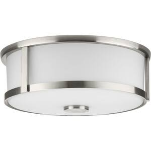 Gilliam 12-5/8 in. 2-Light Brushed Nickel Flush Mount with Etched Opal Glass Shade
