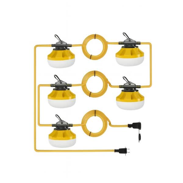 120V Construction String Lights, 50 ft. 5 Bulbs, IP65 Waterproof, Linkable LED Work Lights for Construction Sites, Attic