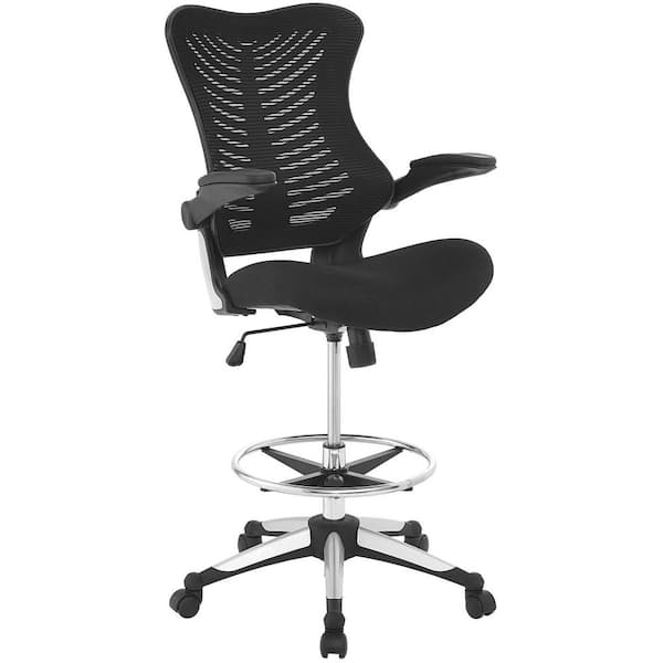 MODWAY Charge 27.5 in. Width Big and Tall Black Mesh Drafting Chair with Swivel Seat