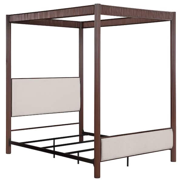 Coaster Zimmerlee Beige, Rust Brown and Black Metal Frame Eastern King Canopy Panel Bed