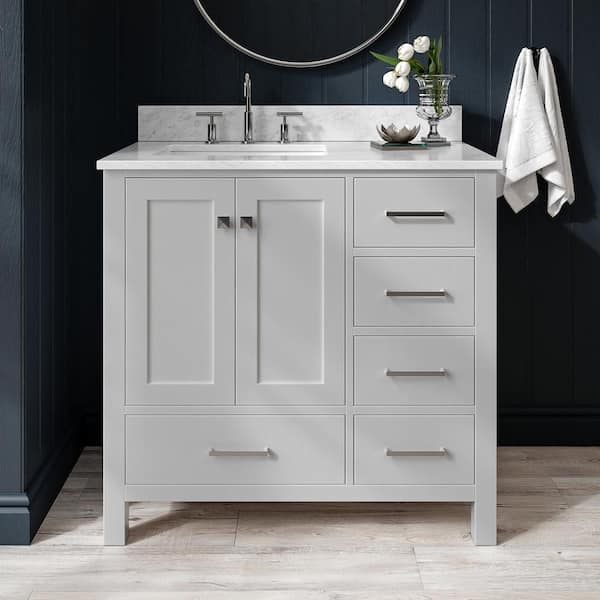ARIEL Cambridge 37 in. W x 22 in. D x 35.25 in. H Bath Vanity in Grey with Marble Vanity Top in White with Basin