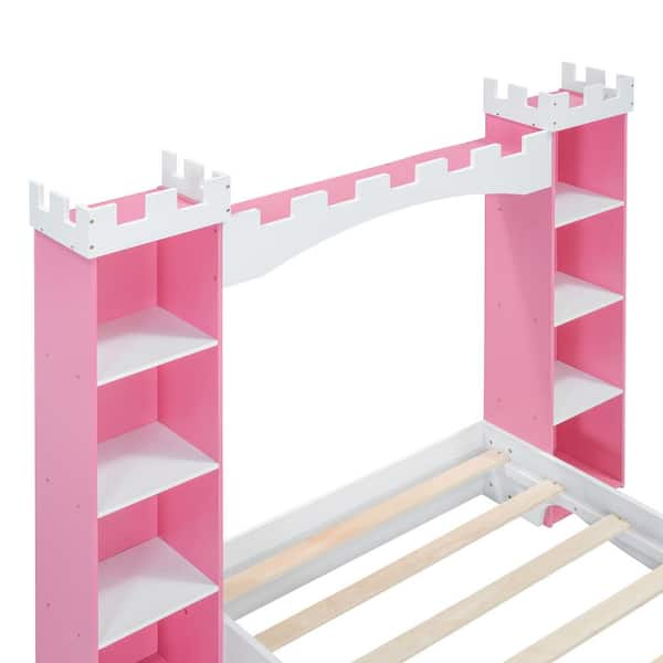 Harper & Bright Designs White and Pink Wood Frame Twin Size Castle
