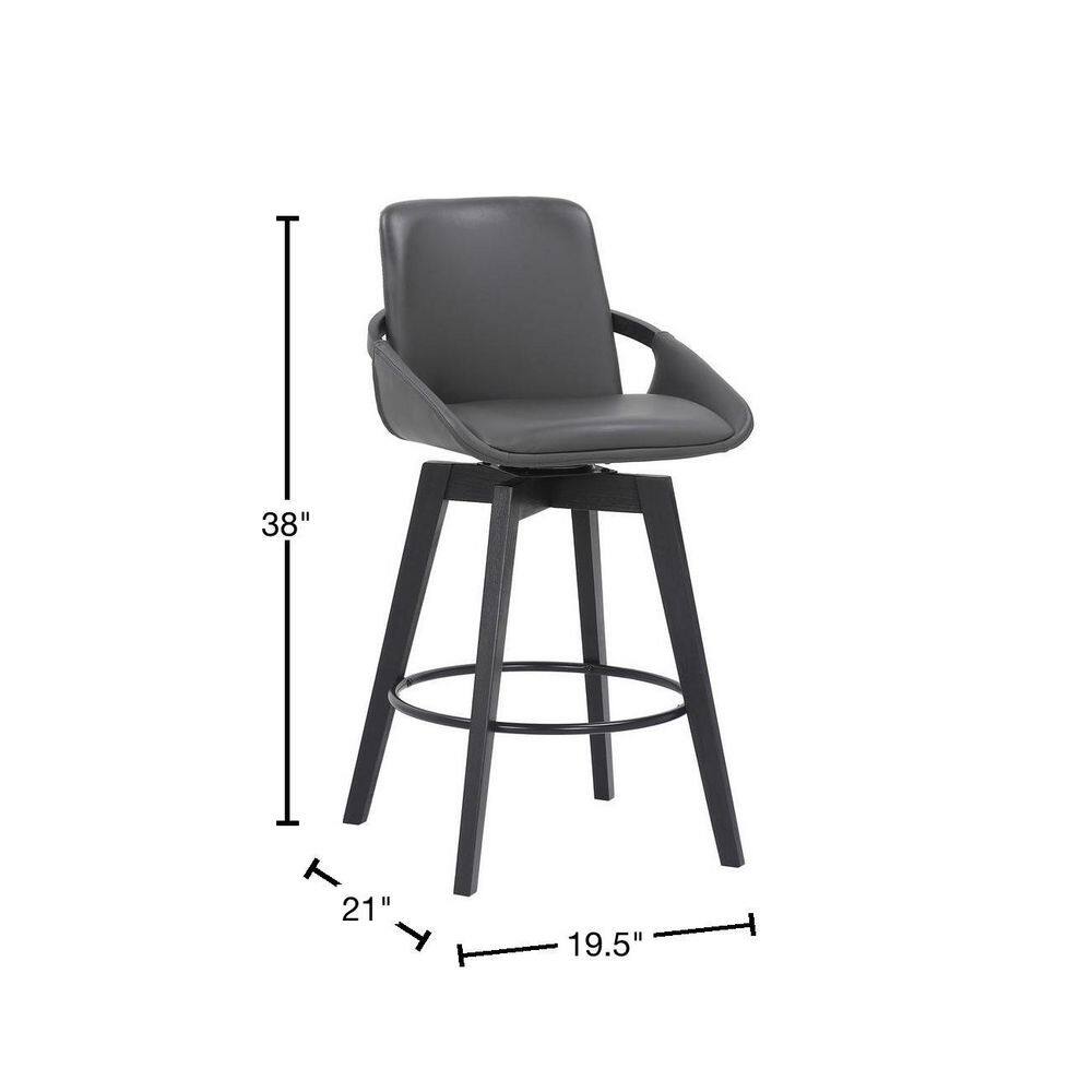 26" Gray Faux Leather and Black Wood Swivel Bar Stool