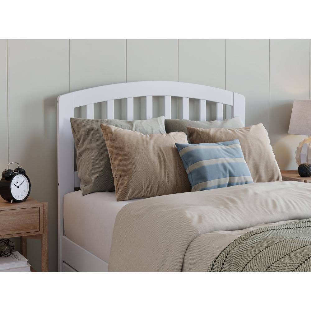 Lucia Twin XL White Wood Platform Bed with Trundle and Slatted Headboard