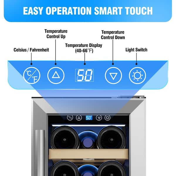 Kalamera - 12 in. Built-in 18 Bottle Wine Cooler with Touch Control