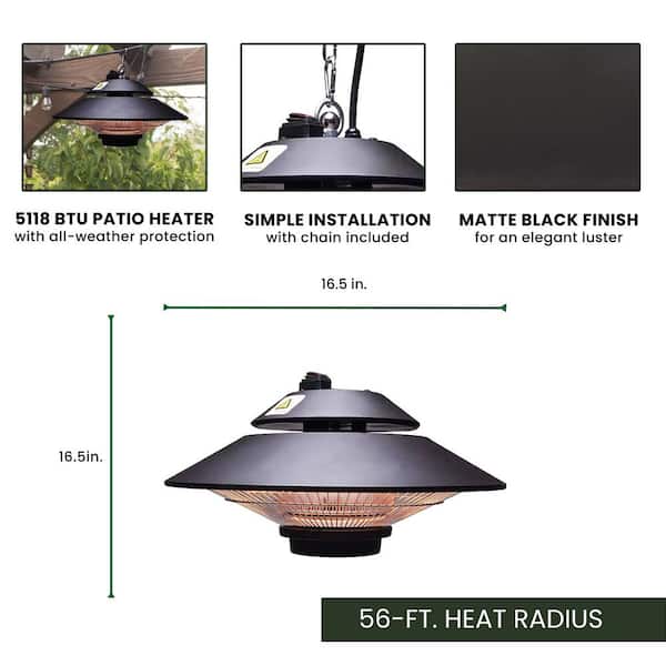 1500W 16.7 in. Infrared Halogen Steel Round Electric Hanging Heat Lamp with Remote, Powerful Heating up to 56 Sq. Ft.